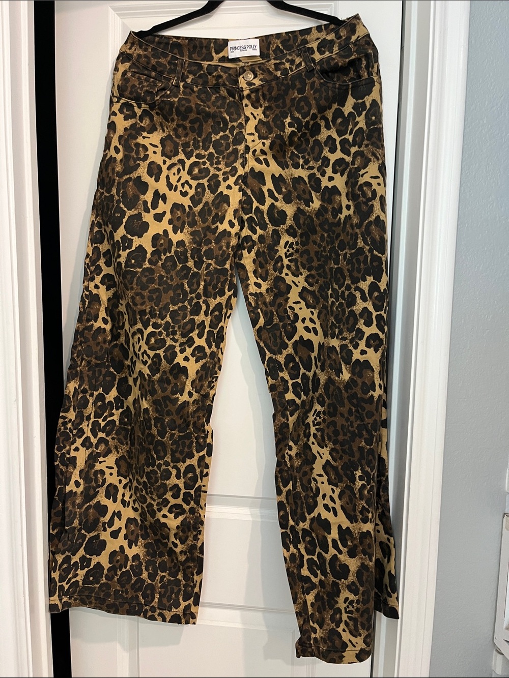 Princess Polly Leopard-Print Wide Leg Pants - Brown & Black